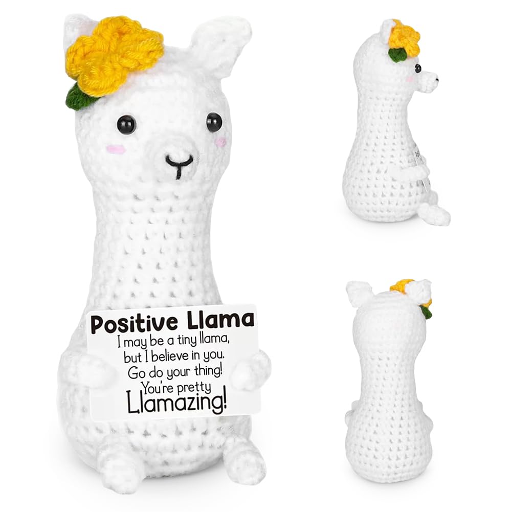MIFKLMV Funny Positive Llama Emotional Support Gifts Handmade Crochet Animals Cute Stuff Desktop Ornament Crochet Encouraging Graduation Thanksgiving Gifts Birthday Gift for Family Friends Colleagues