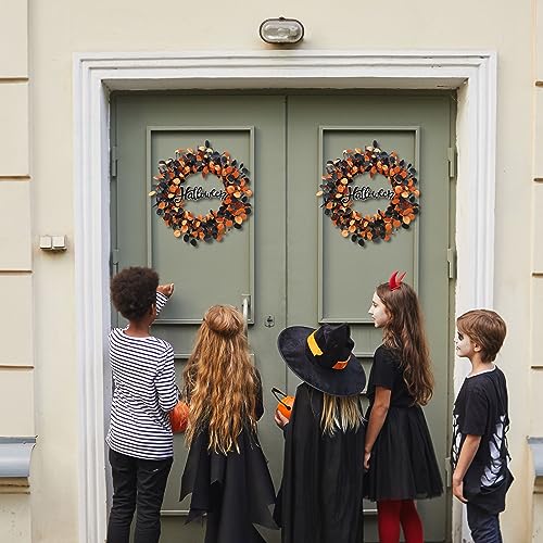 Halloween Wreaths for Front Door,22 inch Pumpkin Wreath Fall Decorations for Home with Wood Pumpkins Thanksgiving Decorations with Glitter Sign