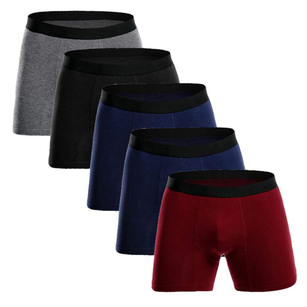 Calzoncillos Hombre baratosAlgodón Piernas largas Hombres Boxers Ropa Interior Soft Boxer (Pack de 6)-4 Colores Agregar Azul_SG