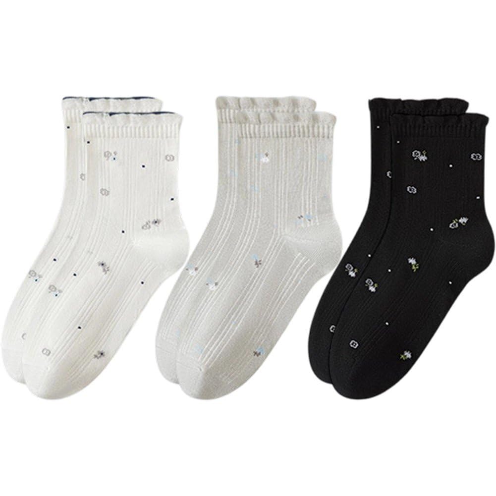 Sslvya 3 Pairs Cotton Sleeping Socks for Women, Soft Cozy Casual Socks Breathable Home Sleep Socks for Daily Wear
