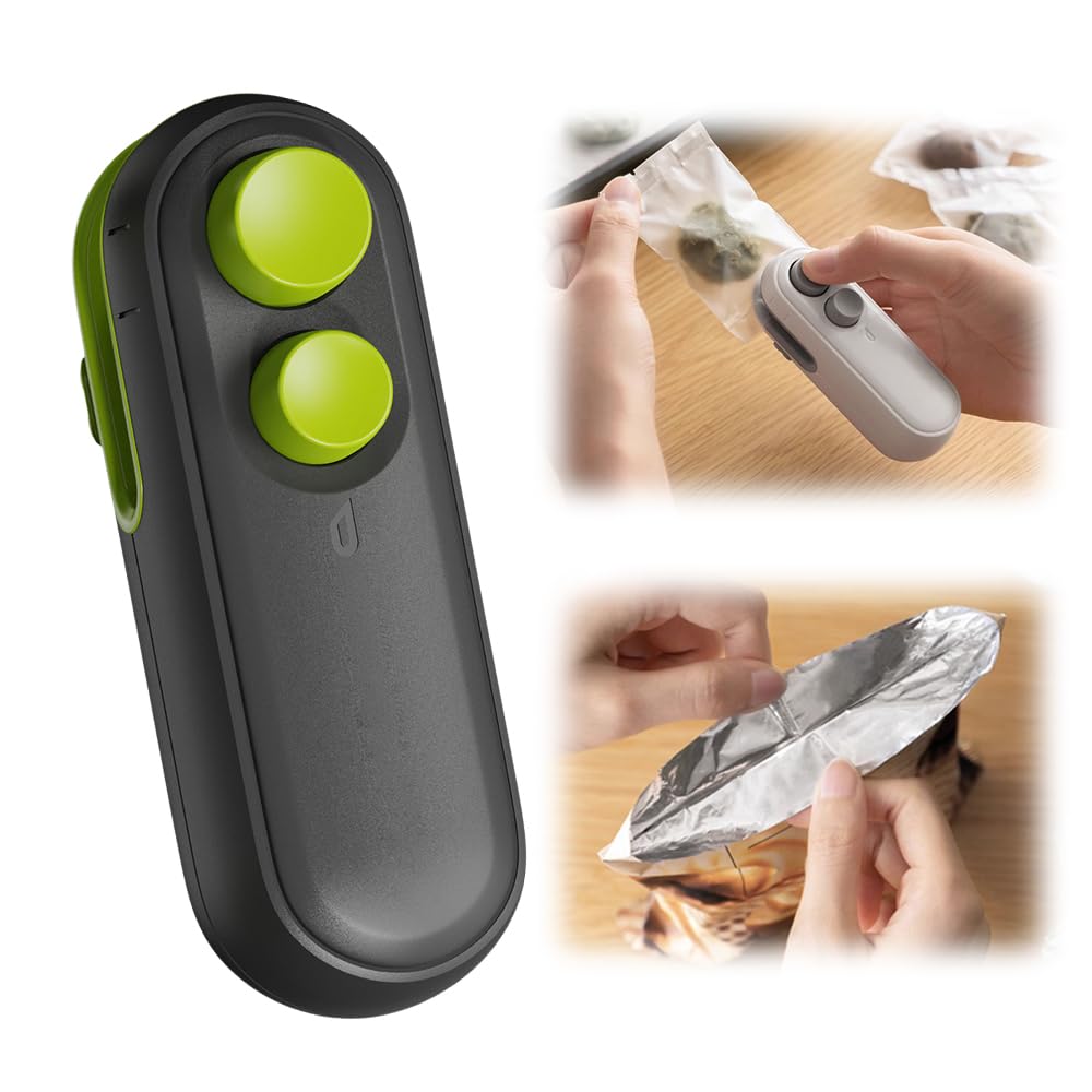 Mini sellador de bolsas, sellador y cortador portátil 2 en 1 2025, mini máquina selladora recargable con imán para aperitivos, patatas fritas y almacenamiento de alimentos, resellador de bolsas de