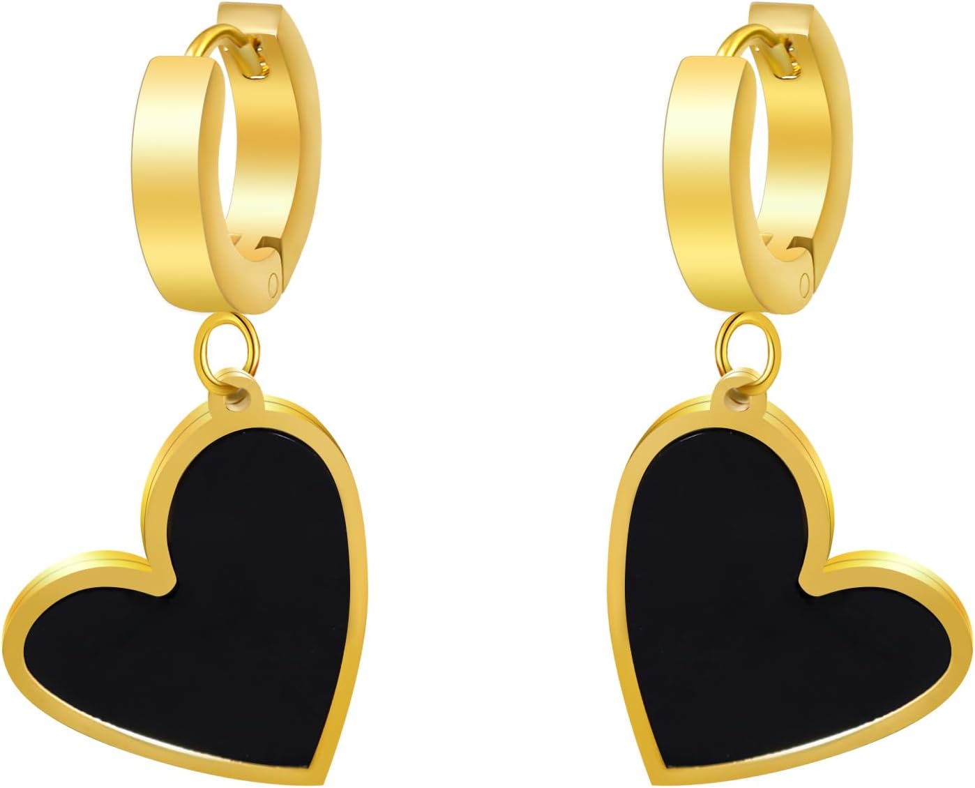 14K Gold Plated Heart Drop Dangle Earrings,Trendy Stainless Steel Huggie Pearl Small Hoop Earrings-Lightweight Hammered Ear Rings for Women