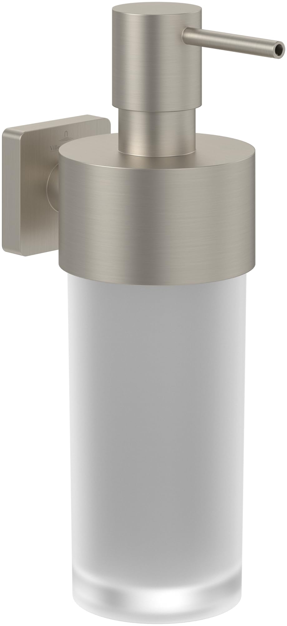 Villeroy & Boch Brushed Nickel Elements - Striking Soap Dispenser, Bathroom Soap Dispenser For Wall Mounting, Dispenser For Soap Made Of Satin Glass With Brass Holder, Capacity 230 Ml, Matt
