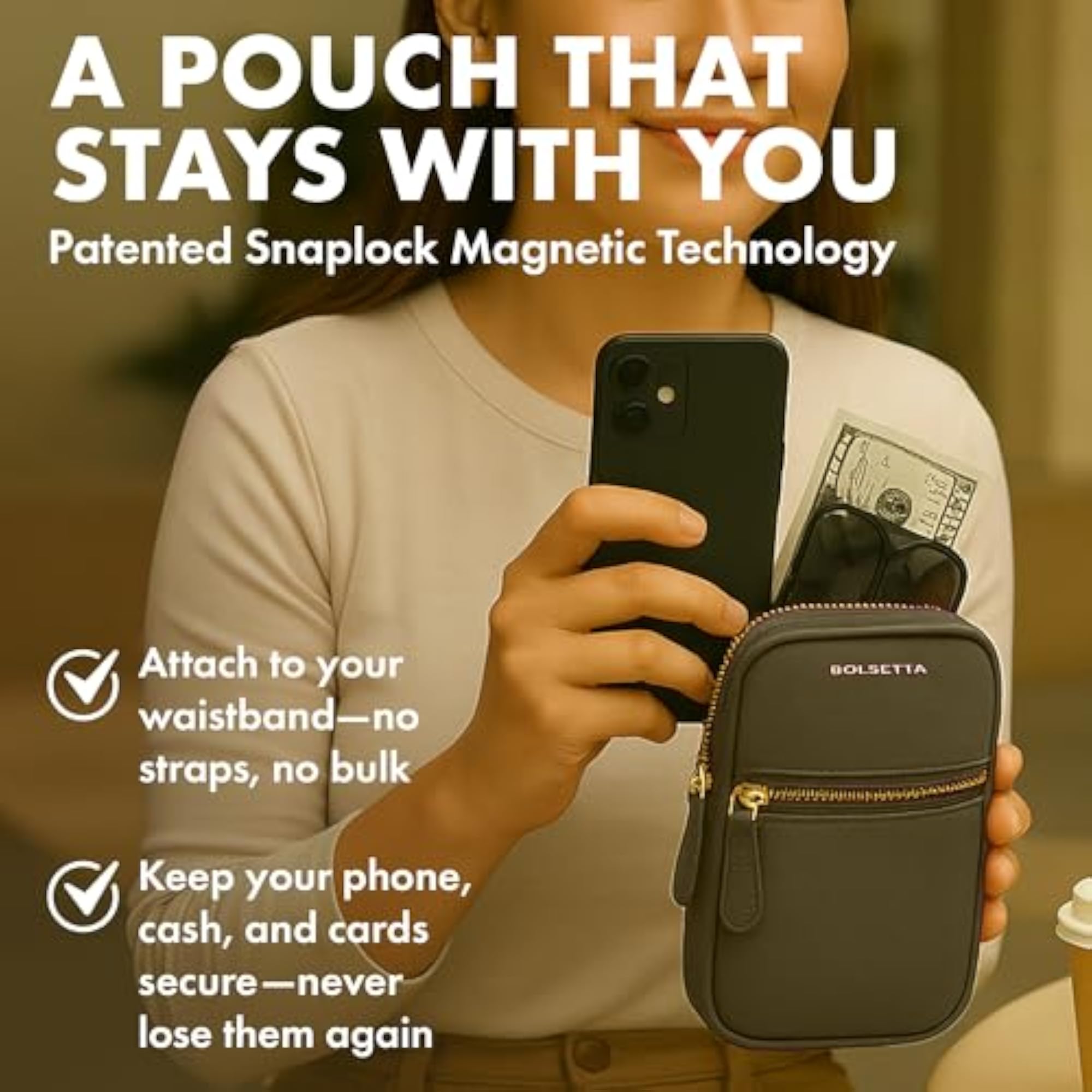 Magnetic RFID Blocking Hip Pouch with Zippered Pocket