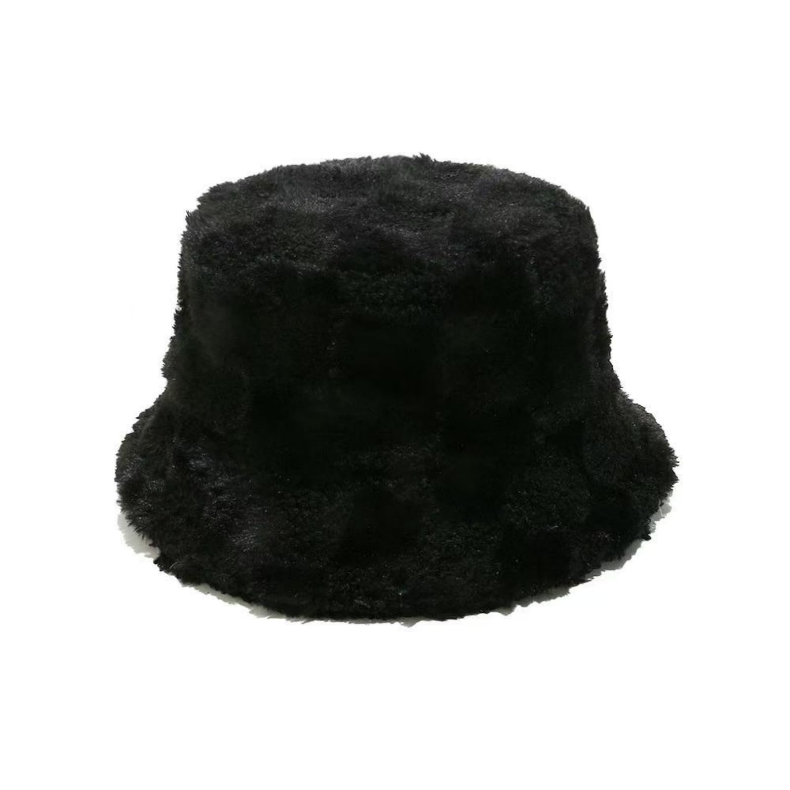 Cazqgoy Women's Black Winter Faux Fur Bucket Hat, Plush Fisherman Cap, Fishing Hat Winter Hat Fluffy Bucket Hat (Black)