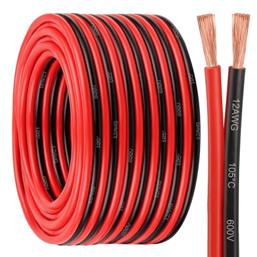 12 Gauge Wire - 12 AWG 2 Conductors Copper Wire Battery Cable Oxygen Free Copper Wire for Solar Panel, Automotive, Trailer, RV and Speaker (12 Gauge 50FT)