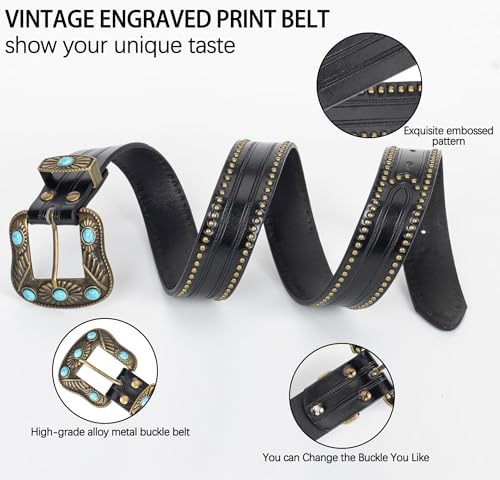 Utaly Vintage Cowgirl-Western-Leather-Belts for Women Adjustable Turquoise-Buckle-Belt West-Cowboy-Belt for Jeans 28“-35”3