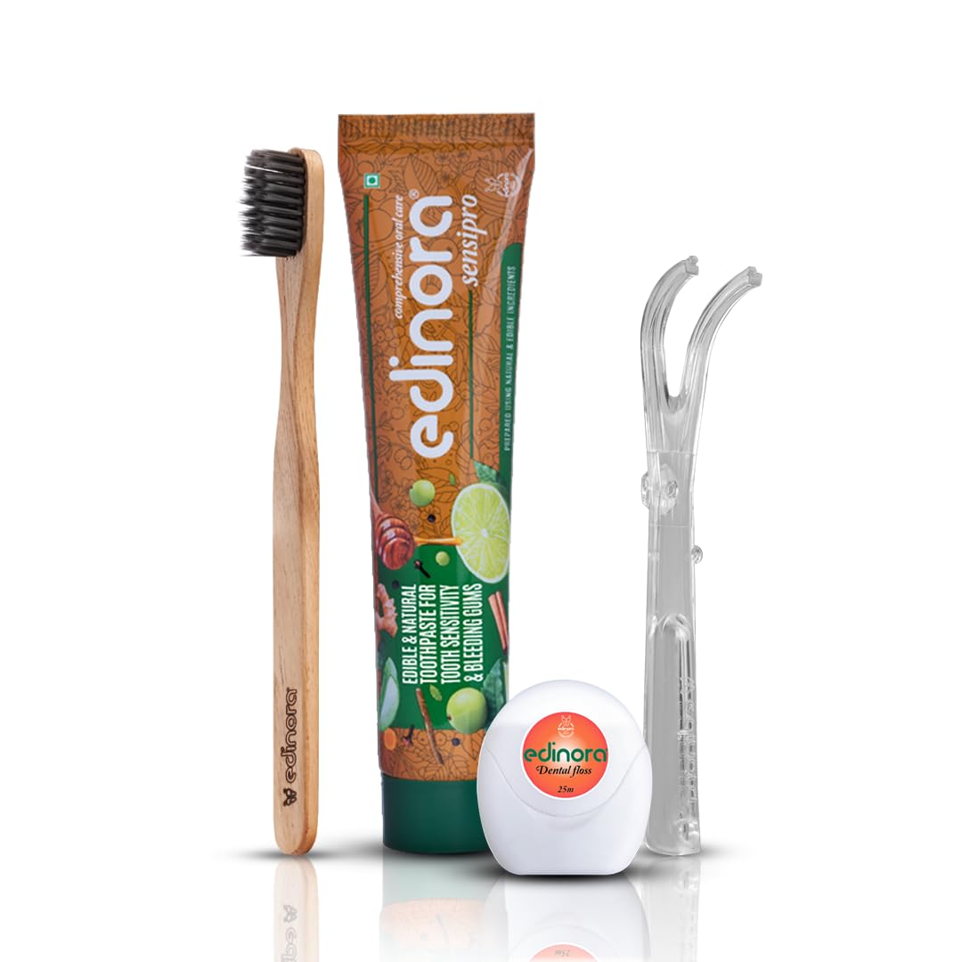 EDINORA Sensipro 45g Ayurvedic Toothpaste For Sensitivity & Bleeding Gums | Edinora Dental Floss | Edinora Dental Floss Holder | Neemwood soft Toothbrush | Combo Pack (B0CYLZQNB1) Amazon Price History, Amazon Price Tracker