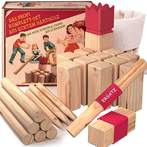 AGREATLIFE Kubb Wikingerschach 100% Gummibaum mit Baumwolltasche und Ersatzhölzern - Der Outdoor-Wurfspiel Trend aus Skandinavien - Schwedenschach Allerbeste Qualität!