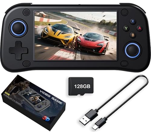 Nuova console da gioco portatile, 128 GB di memoria interna con 20.000 giochi, sistema Linux, console portatile per videogiochi, schermo IPS da 4,3 pollici, oltre 30 emulatori e sistema Linux (nero