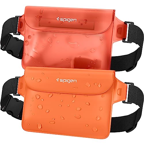 Spigen Aqua Shield Bolsa Impermeable [2 Piezas], Riñonera Estanca con Cintura Ajustable para Playa, Piscina, Natación, Kayak, Pesca, Senderismo, etc   Naranja Atardecer