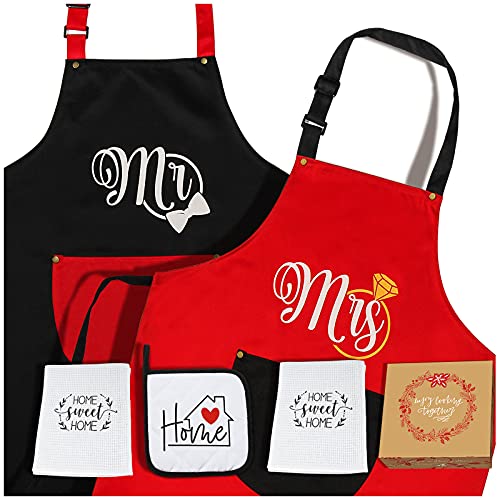 THYGIFTREE Wedding Gift for Couples, Honeymoon Kitchen Gifts for Couples Unique, Mr and Mrs Aprons for Wedding Surprise from Parents