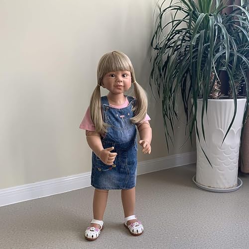 Generisch Reborn Puppe 87CM Riesige Reborn Baby Stehende Kleinkind Mädchen Lebensechte Babypuppen Kugelgelenk Puppe Prinzessin Kleid Langes Haar Kinder Modell Sammlergeschenk – Bild 4