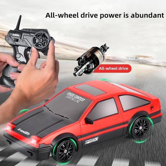 Image of Imports RC Drift Car 1 /24 2.4GHz 4WD Remote Control Sport Racing On-Road Vehicle with LED Light, Batteries and Drift Tires (Style 5)