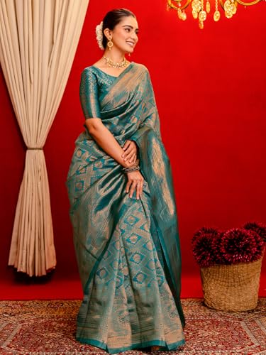 Image of SIRIL Women's Kanjivaram Soft Silk Saree Pure Silk Saree With Unstitched Blouse Piece