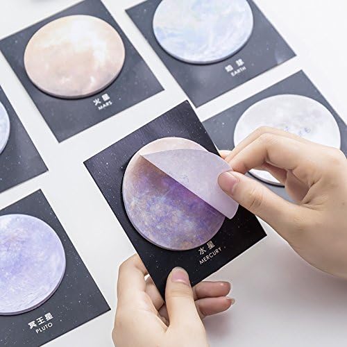OPCOL Planet Sticky Notes, 3 x 3 Inches, Creative Self-Stick Note Pads, 30 Sheets/Pad, 6 Pads Square and 6 Pads Round Shaped (The Planet of Earth Mars Moon Print)
