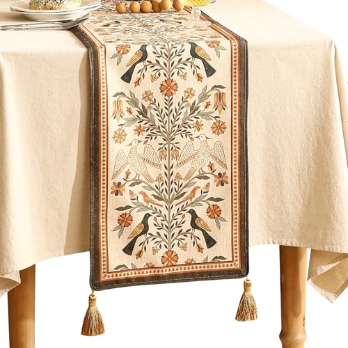 bilin gaier Floral Linen Long Table Runner 71 Inches Long,Luxury Vintage Rustic Italian Home Decor,Decorative Runner Table Cloth for Coffee & Dining Table and Living Room,12'x71' - Seville