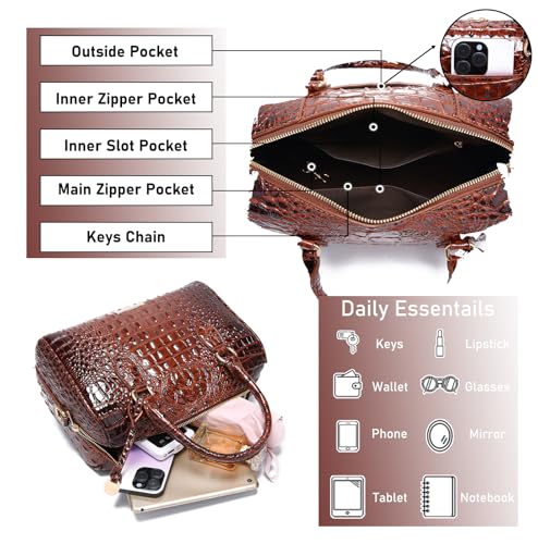 Image of Makcr Joacbv Top-Handle Crocodile Purses For Women Crossbody Leather Bags Trendy Large Capacity Tote with Shoulder Strap