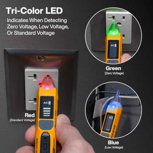 Image of Klein Tools NCVT7 Non-Contact Voltage Tester with LCD Signal Strength Display, 3-Color LED Tip, Audible Alert, 12-1000V AC Detection Range, Backlit Display, Electrical Circuit Detector