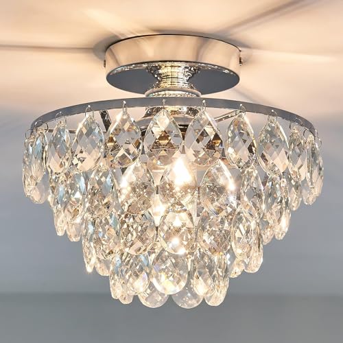 HXYSXHJUO Lámpara de araña de Cristal para Cocina, Pasillo, plafón semiempotrado, lámpara de Techo Moderna, lámpara Plateada para Dormitorio, vestíbulo, terraza, Comedor (Plateada)