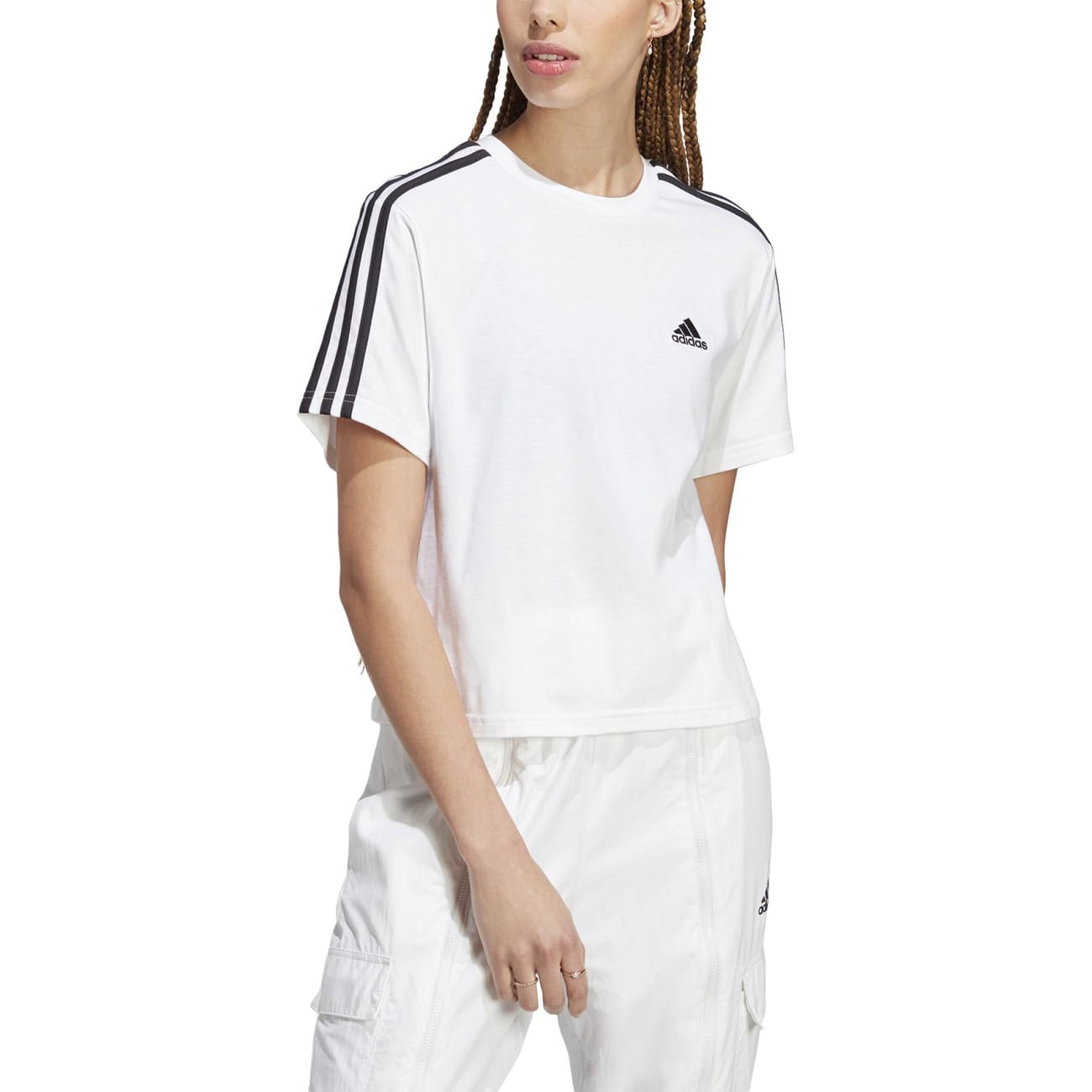 adidasWomen's Essentials 3-Stripes Single Jersey Crop Top Short Sleeve T-Shirt (Pack of 1)