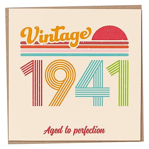 Tarjeta de cumpleaños 82 – Vintage 1941 Aged to Perfection, divertida tarjeta de felicitación para hombres y mujeres, tarjetas de cumpleaños para mujeres, tarjetas de cumpleaños para hombres, tarjeta