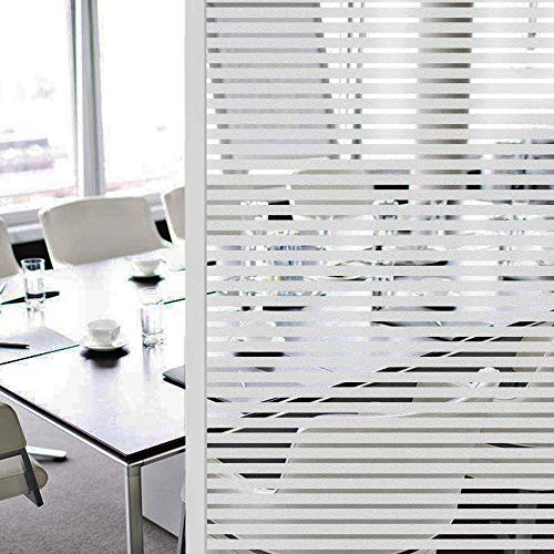 Image of Elton Privacy Window Film Self Adhesive Frosted Reeded Glass Effect Decorative Film for Bathroom Door, Window, Glass Partition, Heat Control, Anti UV, 24 x 192 Inches (Straight Line Pattern)
