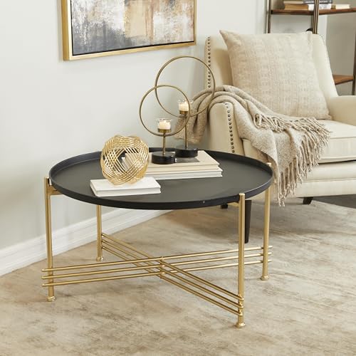 Deco 79 Metal Living Room Coffee Table Tray Top Table with Gold X-Shaped Base, Center Table 33" x 33" x 19", Black by deco 79 - Used condition - Image 5