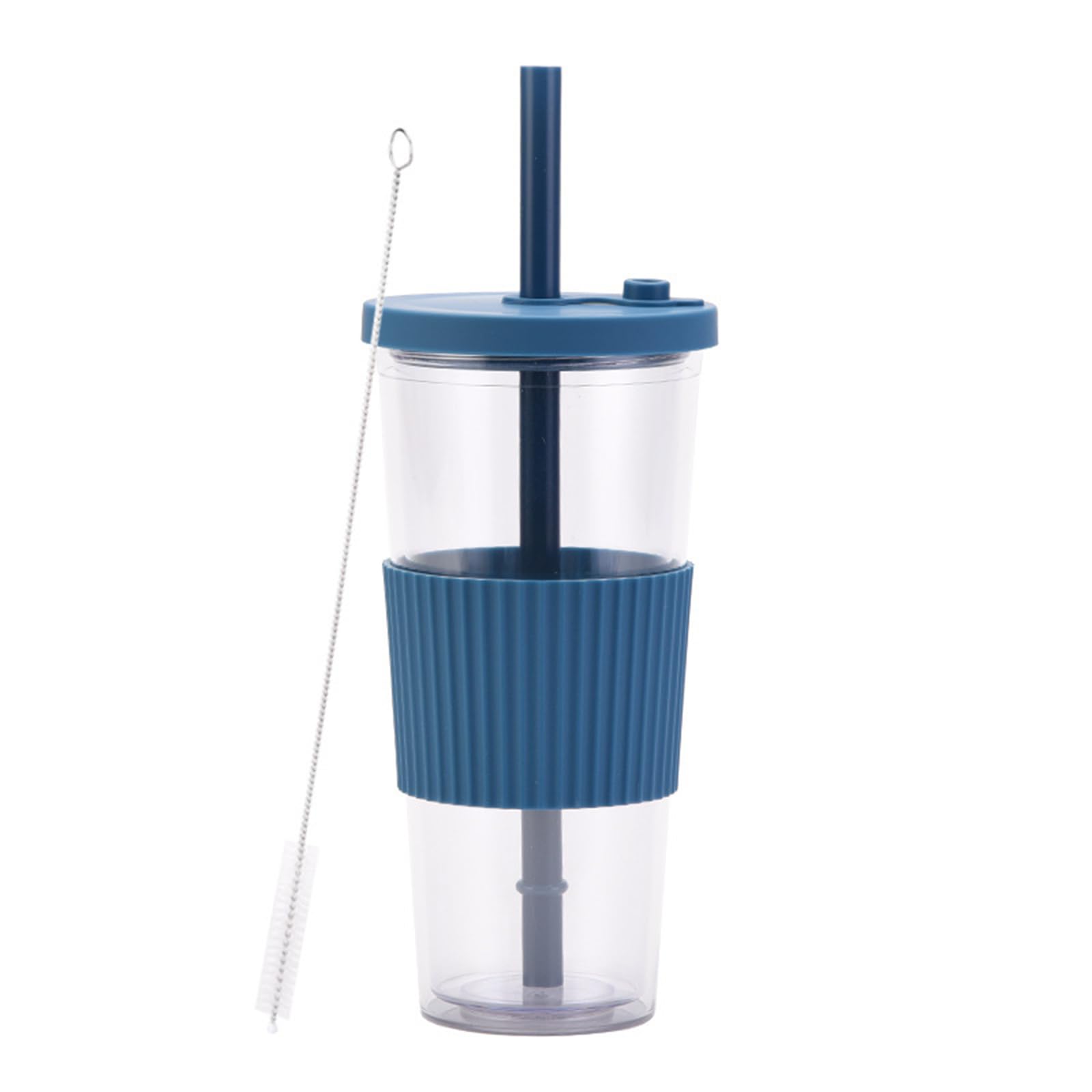 Jarsense Boba Glass Cup with Straw and Lid, 450ml Insulated Tumbler Bubble Tea Cup (Navy)