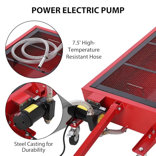 Image of Garvee 20 Gallon Oil Drain Pan Oil Drain Tank with 12V Electric Pump, 76L Low Profile Oil Drain Pan, Oil Change Pan with T Foldable Hand and Wheels, 8FT Hose Oil Drain Cart (Electric Pump - New)