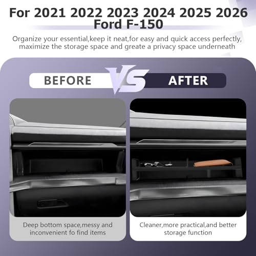 Image of LUWU Glove Box Organizer Compatible with 2021-2025 2026 Ford F150 Accessories Passenger Side Storage Divider Partition Insert Box Glove Storage Compartment Organizer Tray ABS Materials