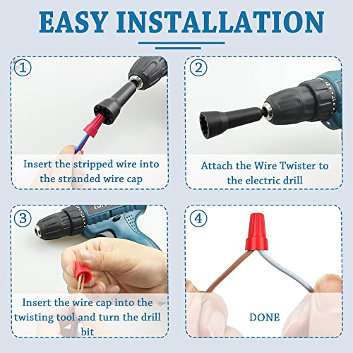 Image of Wire Nut Twister, Wire Twister Tool for Drill, 1 /4 inch Chuck Twist Wire Connector, Wire Nut Twisting Tool for Electricians, Wire nut Driver, Wire Twisting Spinner, Wire Spin Driver Nut (Black)