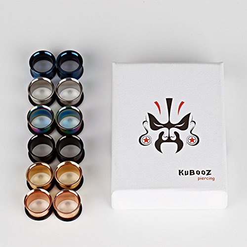 KUBOOZ 12pcs Set Colorful Stainless Steel O-Ring Ear Plugs Tunnels Gauges Stretcher Piercings2