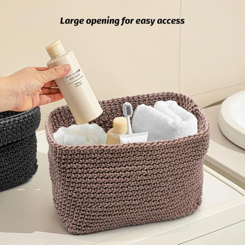 ZHIYUQL® Häkelkorb Aufbewahrung Gästehandtücher Aufbewahrungskörbe Klein Körbchen Geflochten Aufbewahrungskorb Bad Korb Handgefertigt Organizer (Grau)