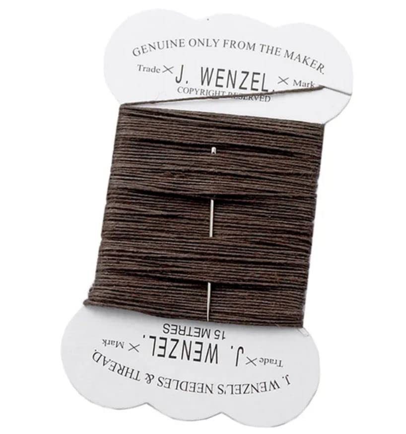Brown Waxed Plaiting Thread - 15m on card with needle
