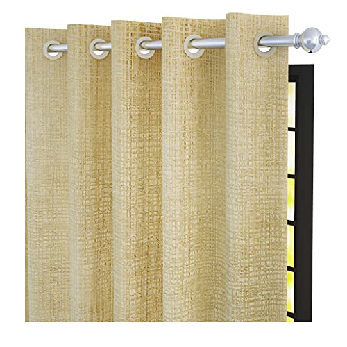 Image of Story@Home Bloom Collection Jacquard Checks Pattern Ring top Eyelet 2 Piece Door Curtain - 7 Feet, Beige