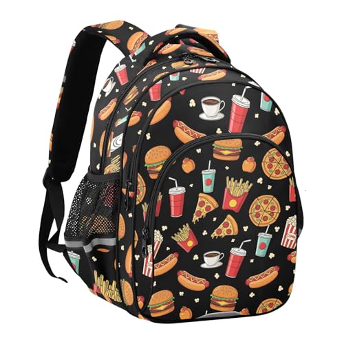 Emelivor Burgers Chips Black Kids Backpack Toddler School Backpack Book Bag Backpacks Schoolbag for Girls,M2