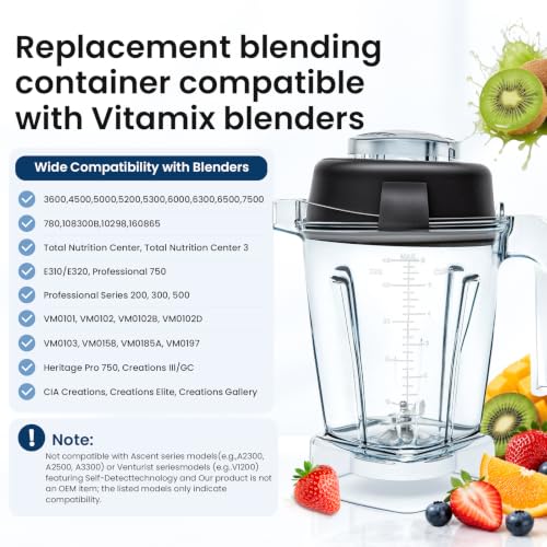 Image of Pure Realm 48oz Low Profile Blender Pitcher Container Cup for 5200,6000,6300,5300,750