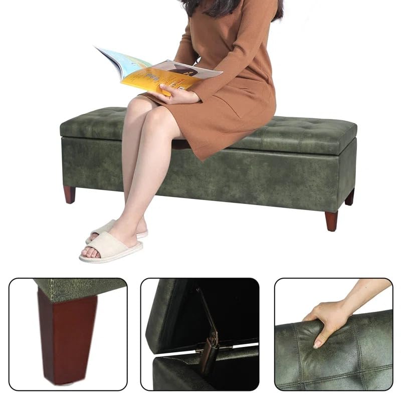 Image of LEGACY OF COMFORT Nysir 2 Seater Sofa Upholstered Ottoman Bench with Storage, for Living Room, Bedroom, Entryway (Dark Green Leather)