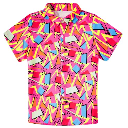 uideazone Retro 80s 90s Shirts for Boys Size 7 Kids Size 8 Hawaiian Button Down Shorts Sleeve Shirt 3D Printed Tops 7-8T