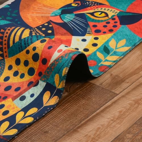 Image of Cotton Bolls Textiles Rugs for Living Room 5x7 Feet Large Size | Lightweight Foldable Carpet for Bedroom & Hall | Easy to Handle During Daily Cleaning | Travel Friendly Printed Rug | Leopard