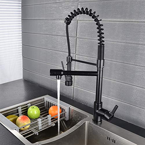 SHAMANDA Commercial Pre-Rinse Kitchen Faucet, High Arc Kitchen Sink Faucet with Pull-Out Spring Spout and Pot Filler, Matte Black, L40001-7 - Thumbnail 7