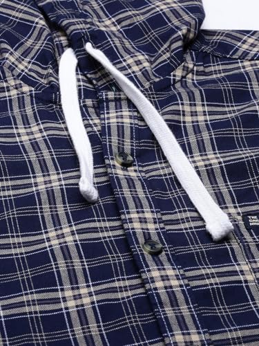 Image of The Indian Garage Co Men Slim Fit Checkered Full Sleeves Hooded Casual Shirt