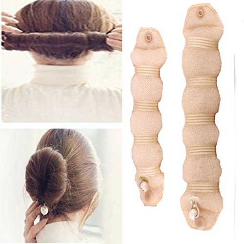 YABINA 2 Pcs Foam Sponge Magic Clip French Twist Hairstyle Donut Bun Ponytail Former Maker Hairstyle Must-haves Tool Accessories (Beige Small & Large)
