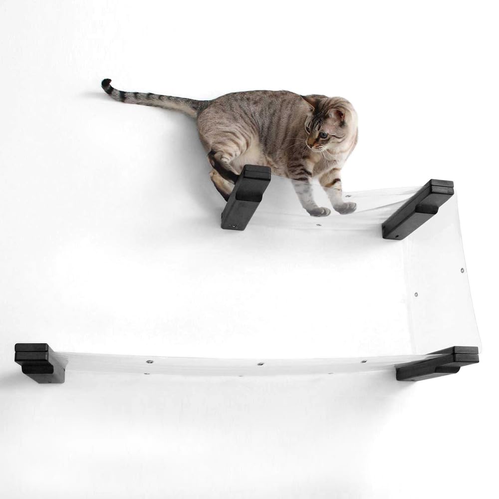 Catastrophic Creations Invisible Double Decker Cat Hammock – Wall Mounted Cat Tree with Hammock Perch – Cat Wall Hammock w/Invisible Hammock – Bamboo Cat Tower for Indoor Cats – Modern Cat Furniture