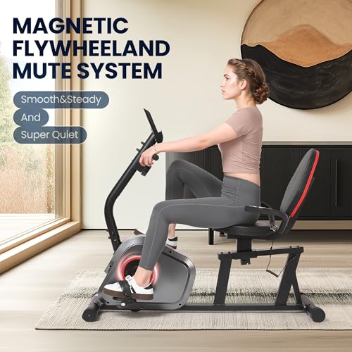 Image of Recumbent Exercise Bike, Stationary Bike, Exercise Bikes for Home with 8 Levels Magnetic Resistance, 300 LBS Weight Capacity, LCD Monitor, Heart Rate Handle and Device Holder