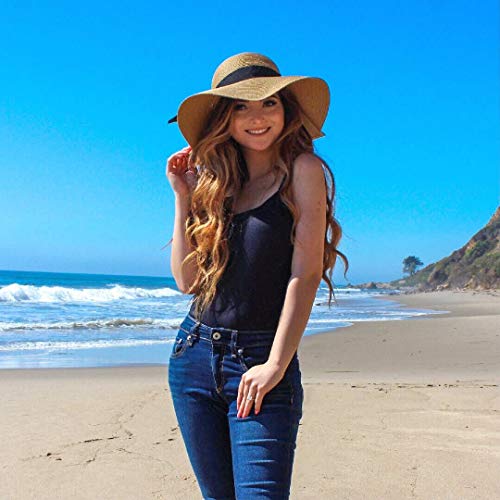image for FURTALK Womens Sun Straw Hat Wide Brim UPF 80 Summer Hat Foldable Pack
