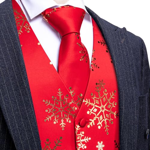 Barry.Wang Men Christmas Vest Red Green Xmas Tree Snow Elk Snowflake Holiday Suit Waistcoat Tie Set New Year Festival2