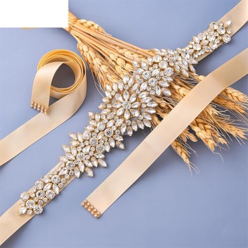 Bridal Gowns Belts Golden Belts For Women Rhinestones Ribbon Wedding Accessories3