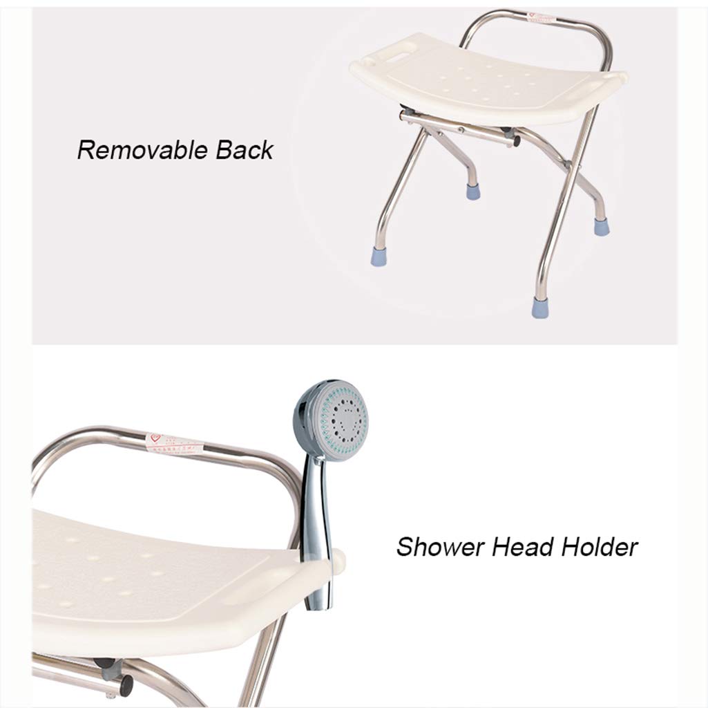 Banco de Asiento de baño Taburete De Ducha Ergonómico Silla de baño para discapacitados 4 Altura Ajustable Plegable Antideslizante Marco de Acero Inoxidable para Personas Mayores Discapacitado
